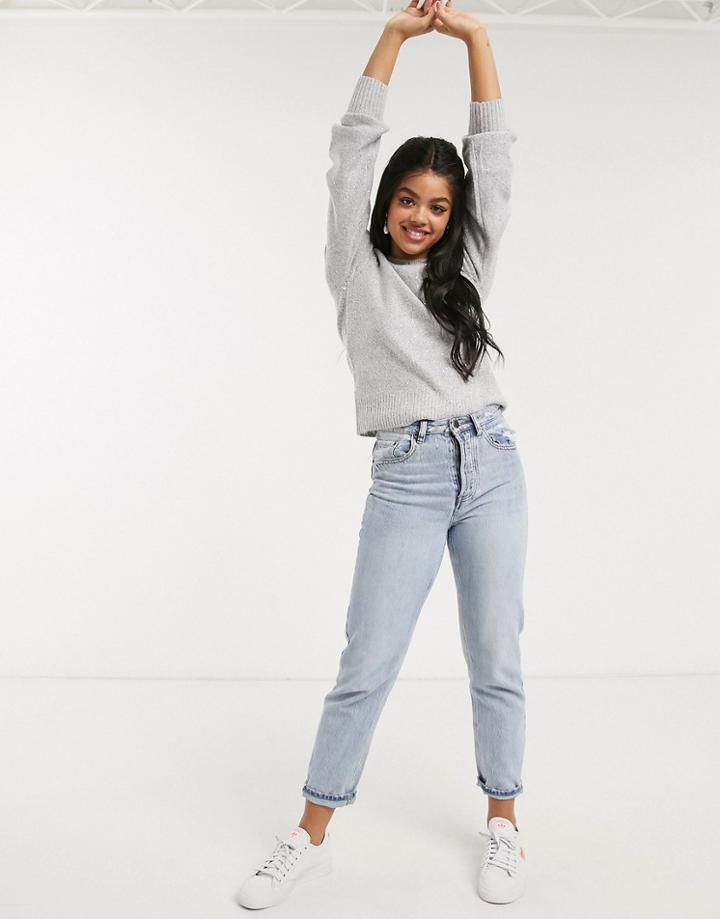 Oasis Sequin Sweater With Blouson Sleeve In Gray-grey
