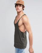 Asos Tank With Raw Edge Extreme Racer Back In Khaki - Green
