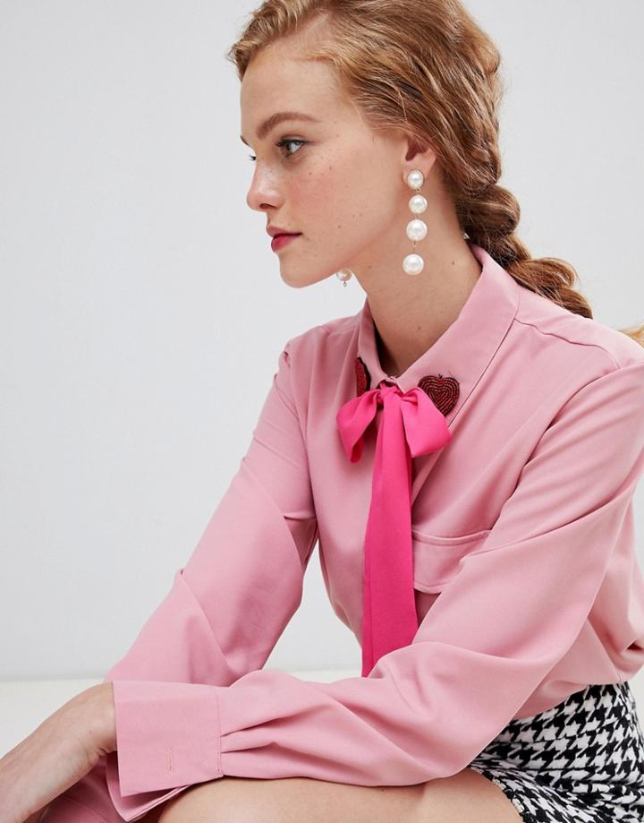 Sister Jane Blouse With Pussybow And Heart Collar - Pink