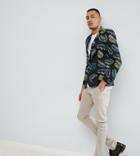 Asos Design Tall Skinny Blazer In Cotton With Palm Print-black