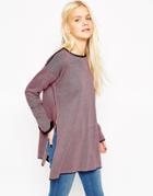 Asos Knitted Tunic In Contrast Plated Rib With Seam Detail And Side Splits - Multi