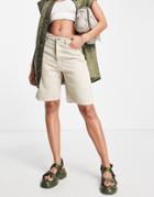 & Other Stories Spark Cotton Blend Long Denim Shorts In Beige - Beige-neutral