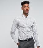 Asos Tall Smart Stretch Slim Stripe Shirt In Gray - Gray