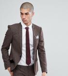 Heart & Dagger Super Skinny Suit Jacket In Dogstooth Fleck - Brown