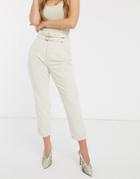 River Island Tapered Corduroy Pants In Cream