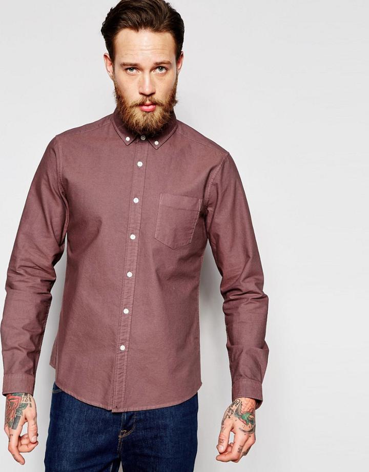 Asos Oxford Shirt In Plum With Long Sleeves In Regular Fit - Plum