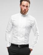 Asos White Shirt In Slim Fit With Stretch And Wing Collar With Pleated Front - White