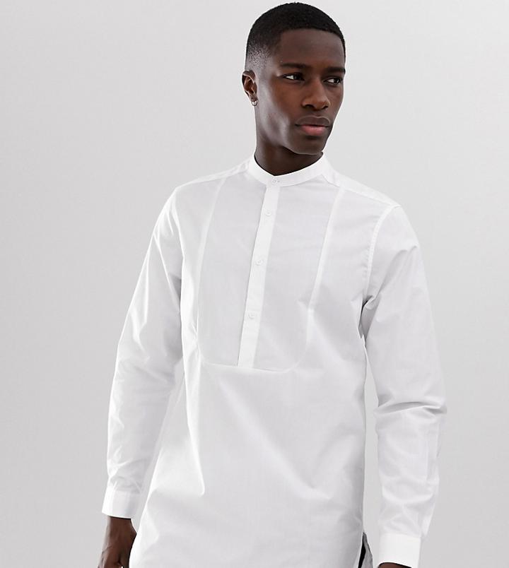 Asos Design Regular Fit Overhead Longline Shirt With Bib Detail In White - White