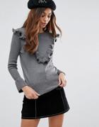 Wild Flower Sweater With Frill Detail - Gray