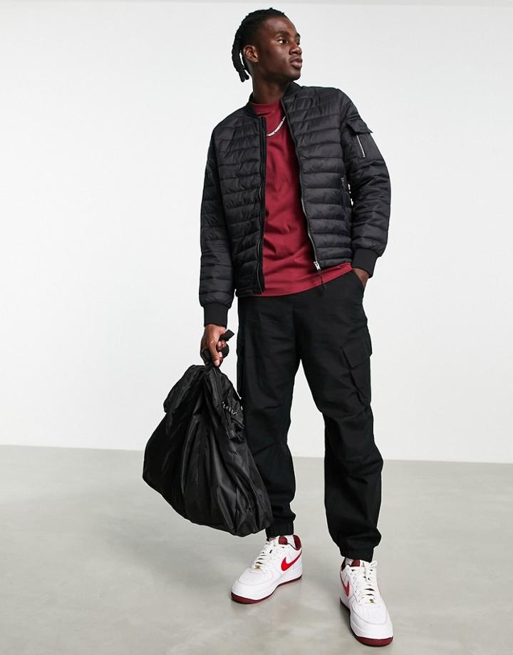 Bershka Quilted Puffer In Black