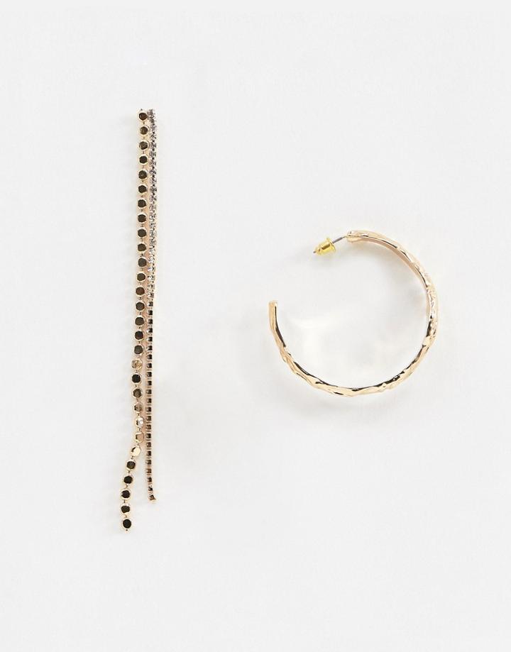 Mango Hoop And Chain Earring In Gold - Gold