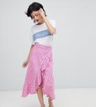 River Island Stripe Ruffle Front Midi Skirt - Pink