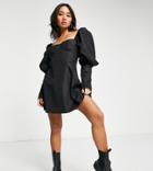 Missguided Petite Dress With Cup Detail And Puff Sleeve In Black