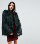 Noisy May Tall Faux Fur Jacket - Green