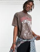 Good For Nothing Oversized T-shirt In Brown Acid Wash With Tiger Print