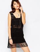 Brave Soul Crochet Sleeveless Dress - Black