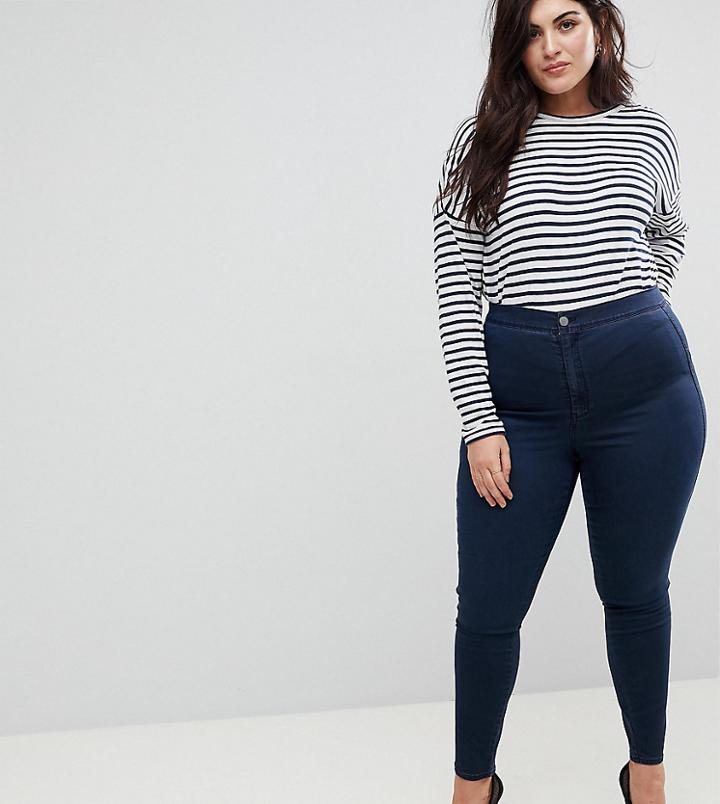 Asos Curve Ridley High Waist Skinny Jeans In Vivienne Blue Black Wash - Blue
