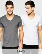 Asos T-shirt With V Neck In Light Gray Marl And Charcoal Marl Save 17%