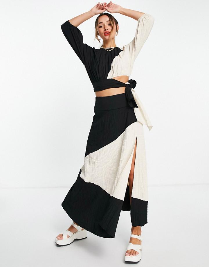 Asos Design Midaxi Skirt With Side Split In Color Block-black