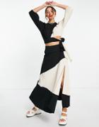 Asos Design Midaxi Skirt With Side Split In Color Block-black