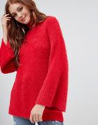 New Look Fluffy Wide Sleeve Sweater - Red