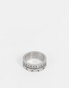 Asos Design Waterproof Stainless Steel Movement Band Ring With Zodiac Design In Silver Tone - Silver