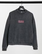 Crooked Tongues Sweatshirt In Washed Black With Chest Logo