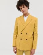 Asos Design Boxy Double Breasted Suit Jacket In Mustard Linen - Yellow