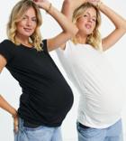New Look Maternity 2-pack Long Sleeve T-shirts In Black & White