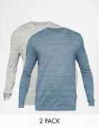 Asos Cotton Crew Neck Sweater 2 Pack Save 17% - Blue