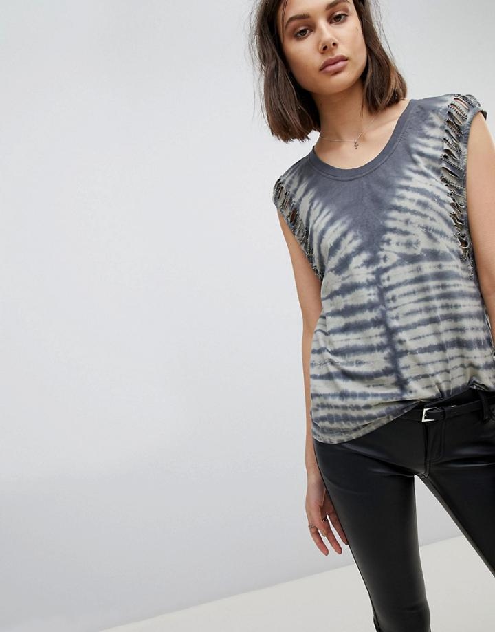 Religion Tank Top With Embellishment In Tie Dye - Blue