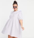 Neon Rose Plus Mini Smock Dress With Collar In Pastel Gingham-purple