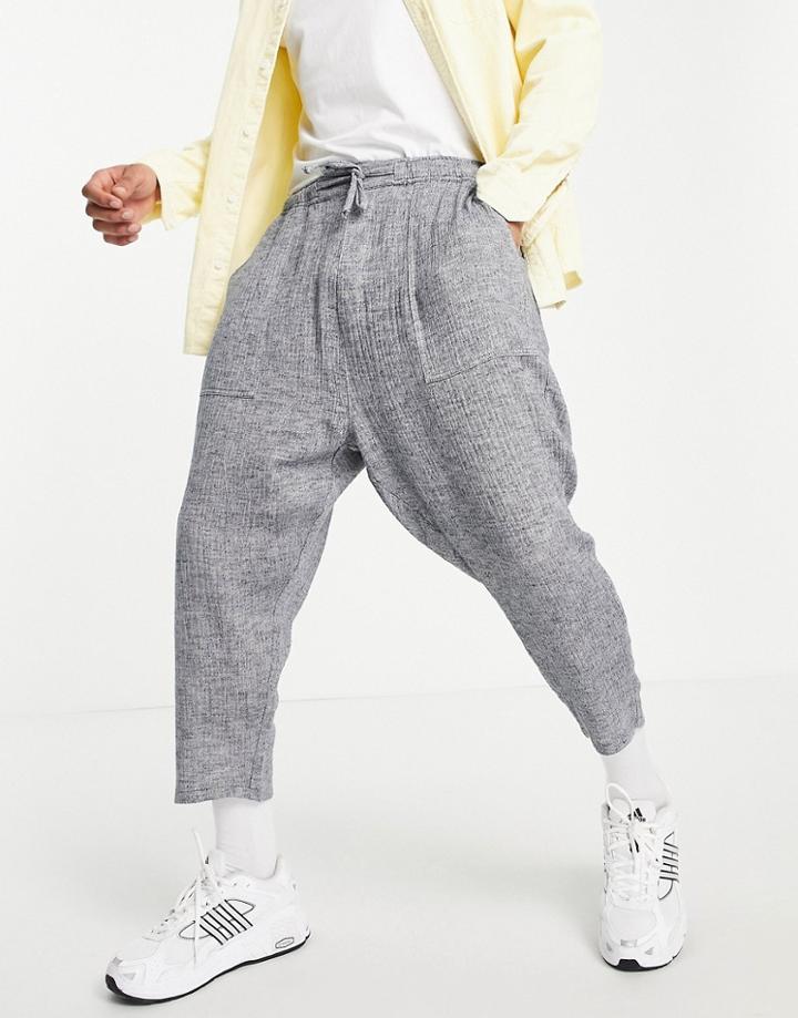 Asos Design Drop Crotch Pants In Lightweight Textured Fabric-navy