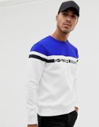 G-star Crew Neck Color Block Sweat In Blue And White - White