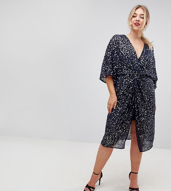 Asos Curve Sequin Kimono Midi Dress - Navy