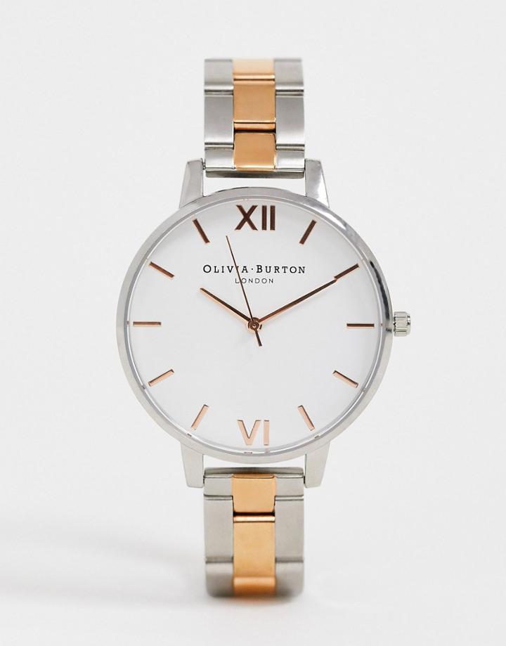 Olivia Burton Big Dial Silver And Rose Gold Watch