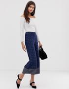 French Connection Printed Wide Leg Pants With Panel Detailing-blue