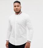 Asos Design Plus Slim Fit Shirt With Sporty Rib Collar - White