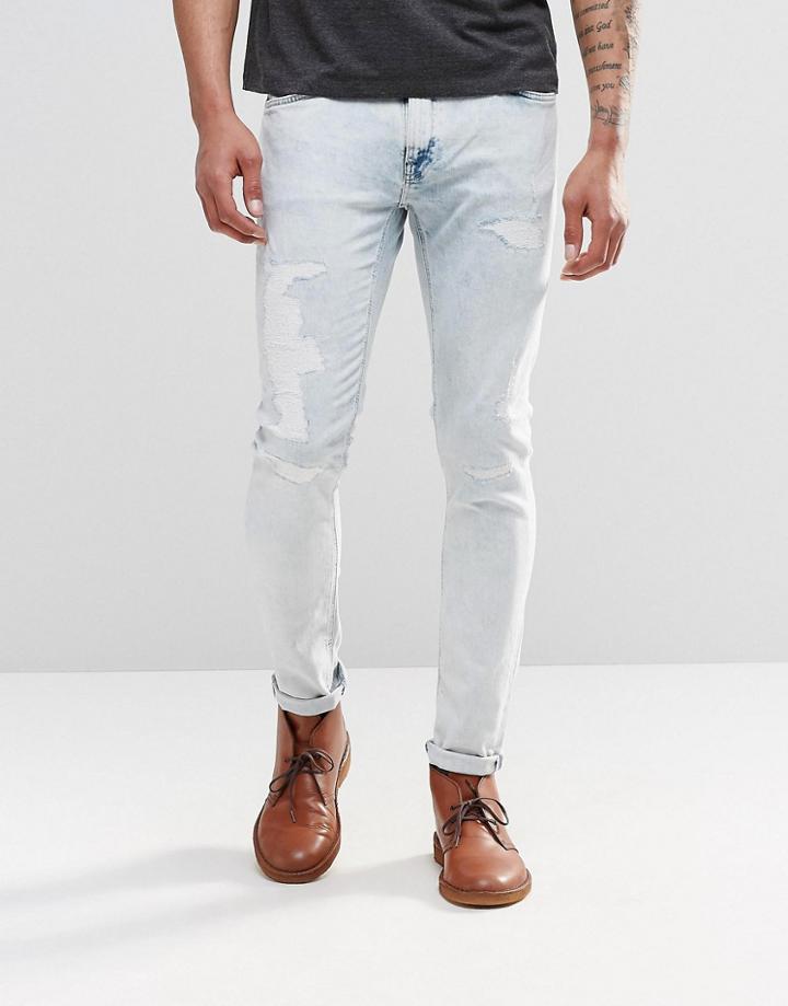 Nudie Skinny Lin Super Skinny Jeans Pale Temptation Acid Repair - Blue