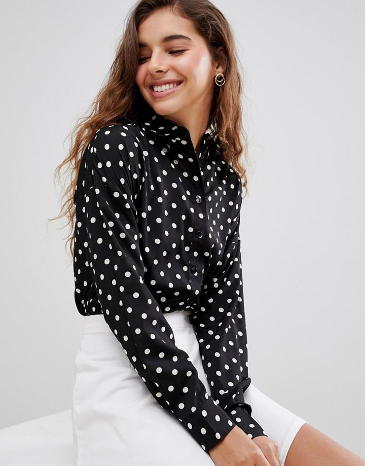 Influence Polka Dot Button Down Shirt - Black