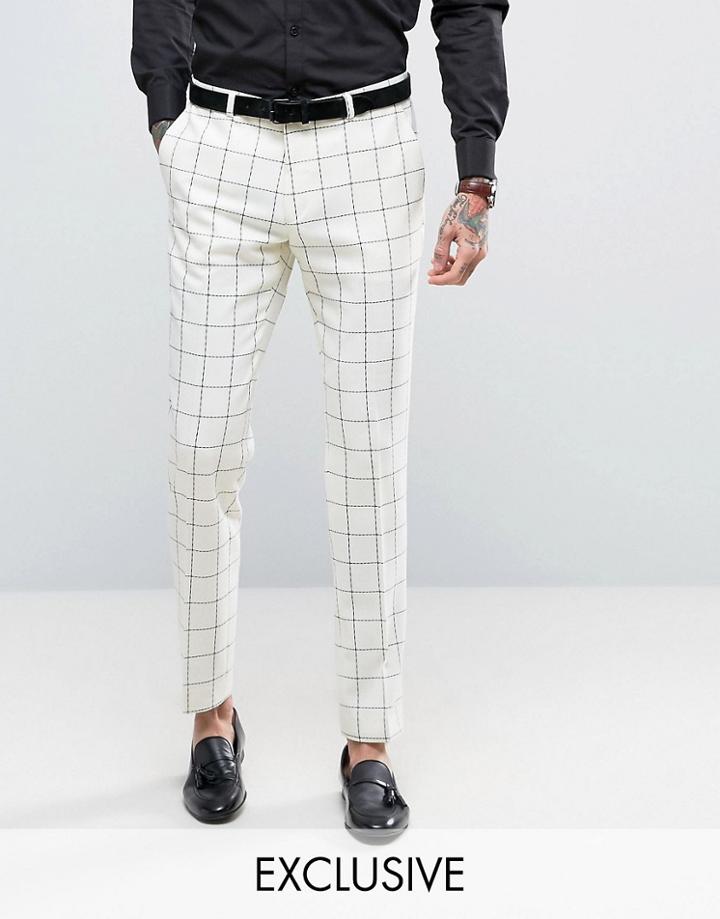 Heart & Dagger Skinny Pants In Wool Check - White
