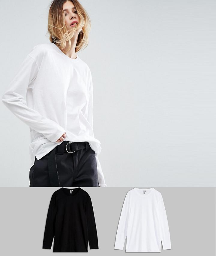 Asos Oversized Longline Long Sleeve T-shirt 2 Pack - Multi