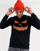 Asos Design Halloween Oversized Sweatshirt With Pumpkin Glitter Print-black