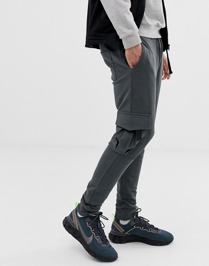 Asos Design Skinny Sweatpants With Cargo Pocket In Washed Black - Black