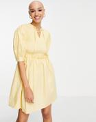 Influence Shirred Bust Tie Neck Mini Dress In Yellow