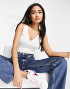 Asos Design Cropped Tank Top With V Front And Back In White