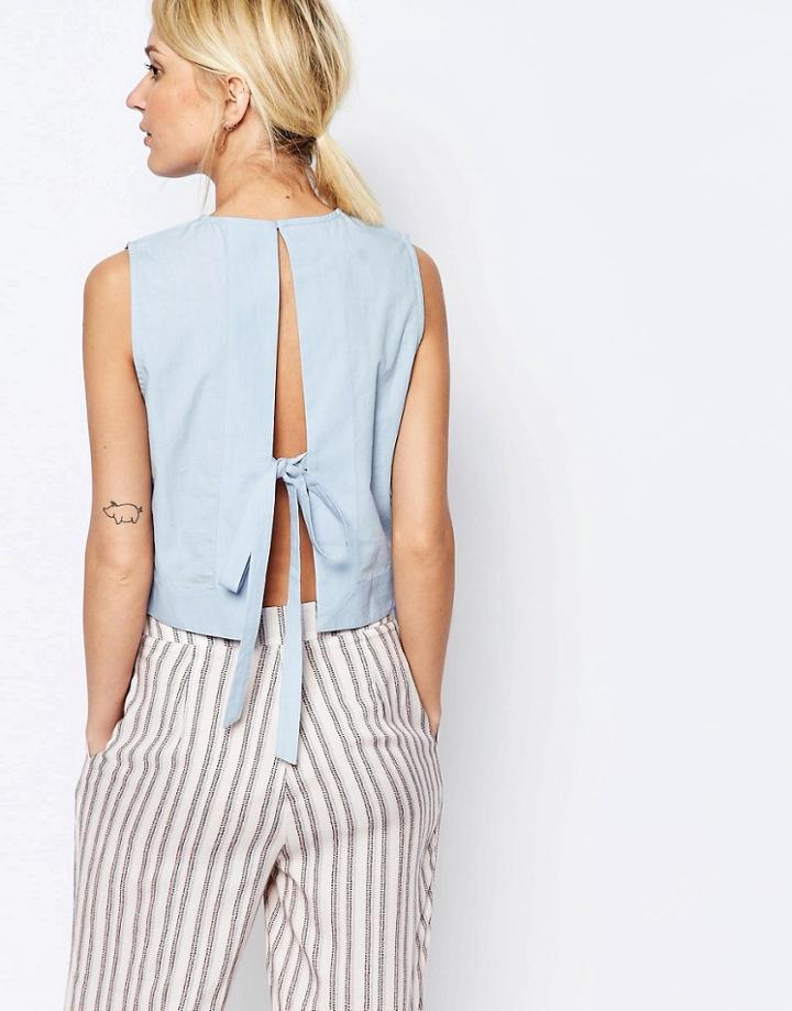 Neon Rose Sleeveless Top With Asymmetric Panel - Blue
