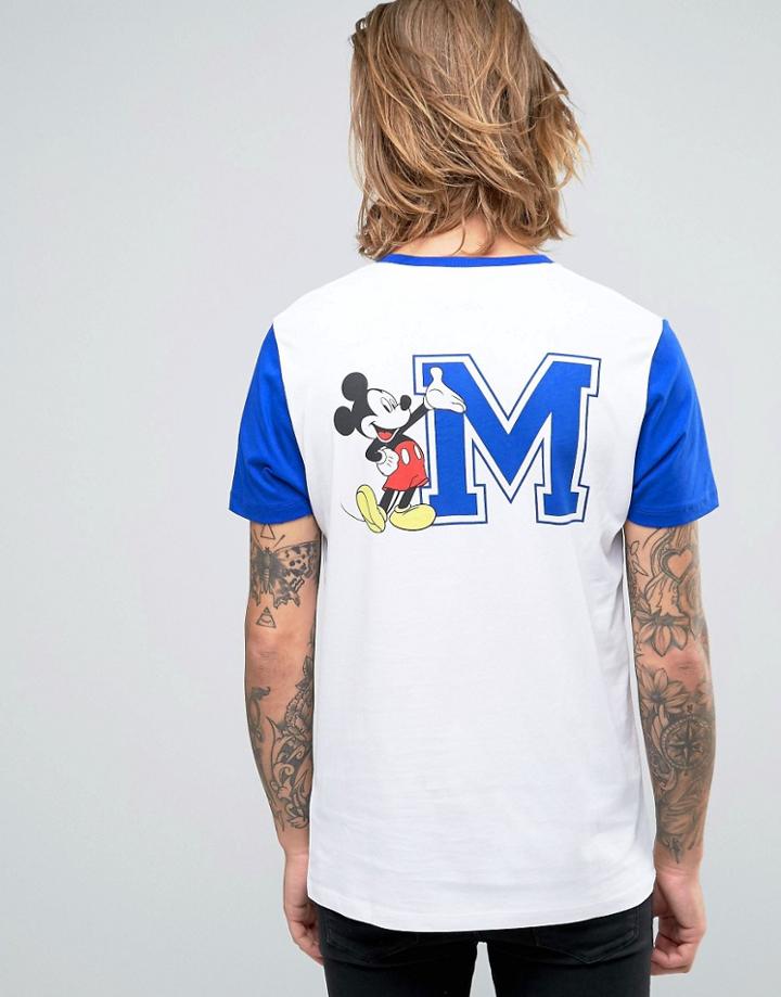 Asos T-shirt With Mickey Mouse Front And Back Print And Contrast Sleeves - White