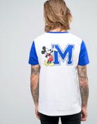 Asos T-shirt With Mickey Mouse Front And Back Print And Contrast Sleeves - White