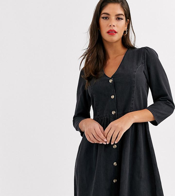 Asos Design Tall Soft Denim Tea Dress In Black